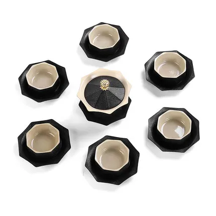

Lei Fengta ceramic black pottery octagonal pagoda Kung Fu tea set can accommodate travel covered bowl tea set
