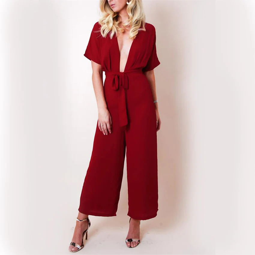 Женский комбинезон с коротким рукавом летний сексуальный v образным вырезом