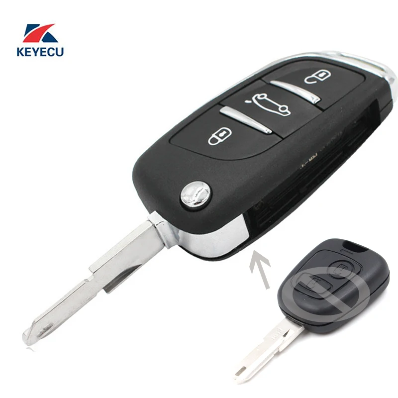 

KEYECU Replacement Modified Flip Remote Car Key Fob 433MHz with Electronic ID46 for Peugeot 206 207 Citroen C2 1999-2007