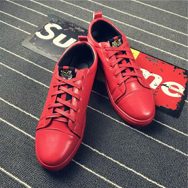 Leather Men Shoes Fashion Handmade Top Quality Flats Male Casual Designer Zapatos Hombre Lace-Up Black Red Sneakers | Обувь