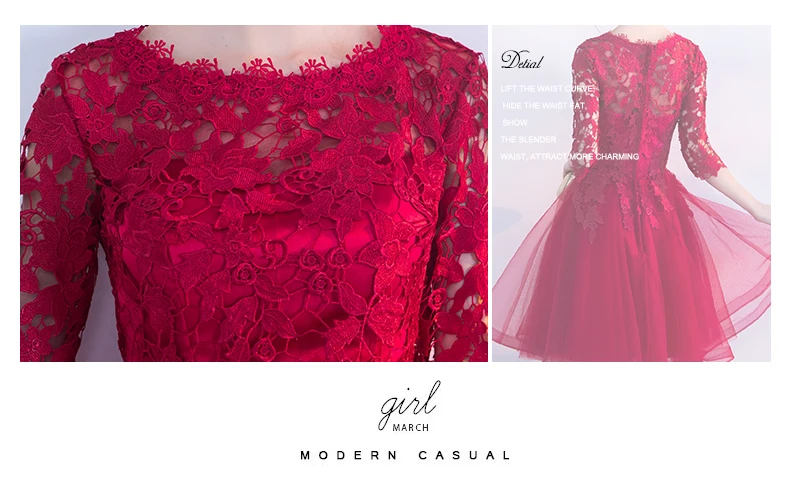 Robe de soiree/красное кружевное вечернее платье с круглым вырезом и короткими рукавами из тюля ТРАПЕЦИЕВИДНОЕ платье для выпускного вечера платья для дня рождения