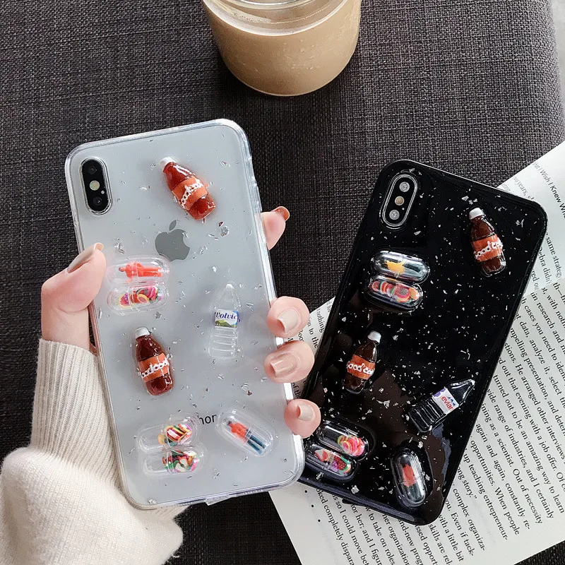 3D напиток бутылка телефон капсула Чехол для мобильного телефона iPhone 11 12 бетонный