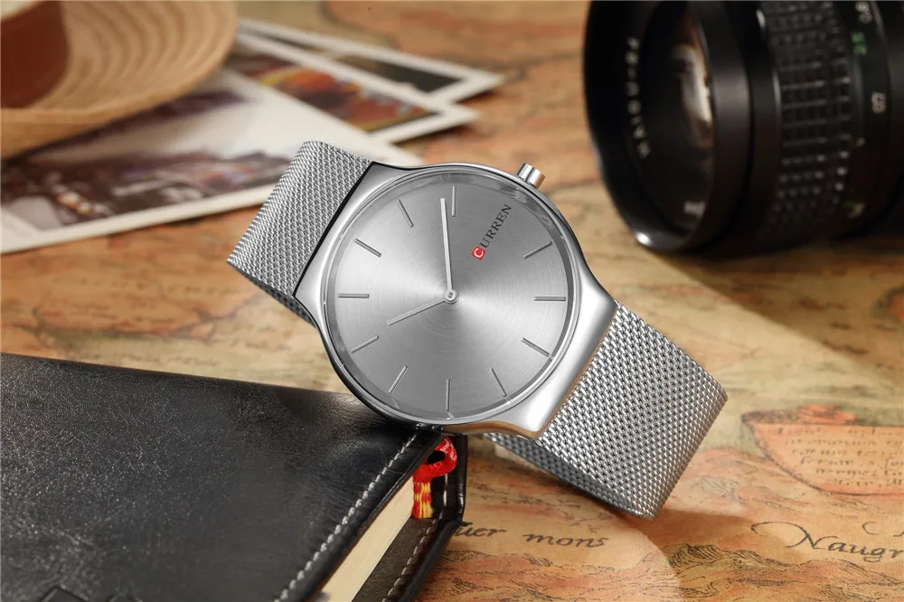 Мужские кварцевые часы CURREN ультратонкие со стальным сетчатым