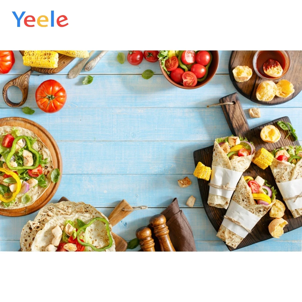 

Yeele Wooden Board Tomato Corn Vegetables Cake Breakfast Kitchen Photography Backgrounds Photographic Backdrops for Photo Studio