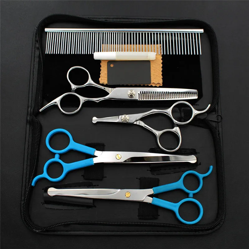 

6.5 Inch Purple Dragon Dog Grooming Cutting+Curved+Thinning Scissors+Case Safety Rounded serrated Tip Pets Shears Set