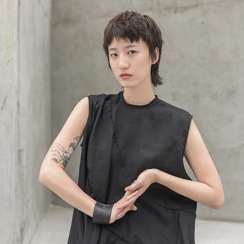 CHICEVER Летняя Повседневная Лоскутная гофрированная свободная Черная Женская