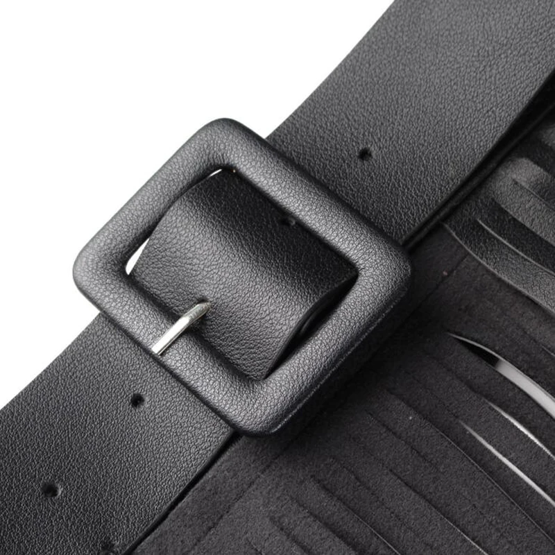 Женский широкий ремень с бахромой Boho черный кожаный аксессуары для девушек 2019 |