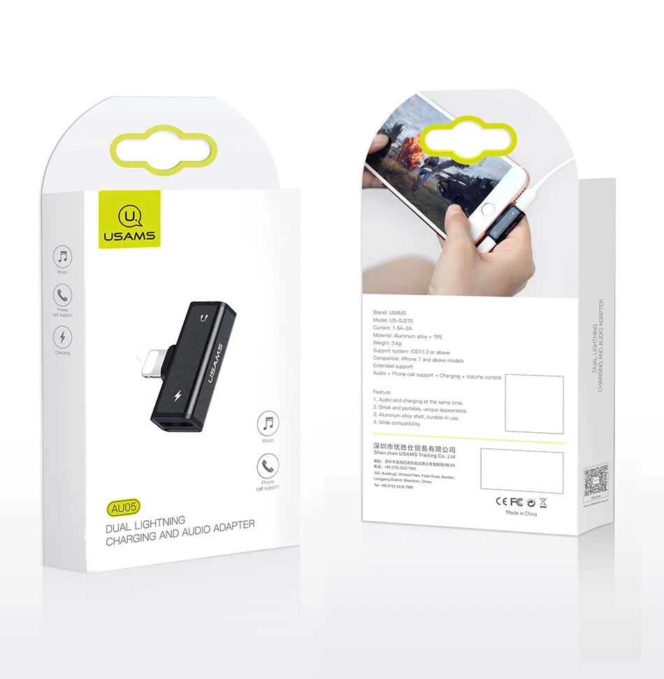 USAMS двойной адаптер Lightning аудио наушники Зарядка адаптер USB кабель для iPhone x кабель адаптер
