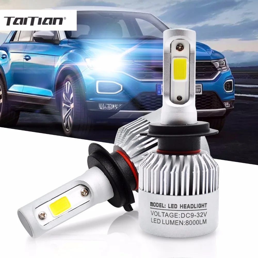 Taitian 2 шт. 72W фары для 8000LM COB 6500K 12V H7 Led H4 Авто H1 супер светодиодные H11 H3