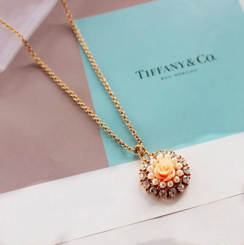 Шарм розовый цветок розы кулон ожерелье кристалл жемчуг ключицы ожерелья цепи