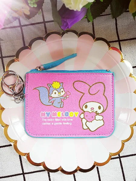 see chart IVYYE 1 шт. с рисунками из мультфильма «My Melody» аниме, плюшевая держатель для карт из искусственной кожи с отделением для кредитных сумки для монет на молнии-автобус Чехол-портмоне с отделением для карт для маленьких девочек подарки на - Цвет: see chart