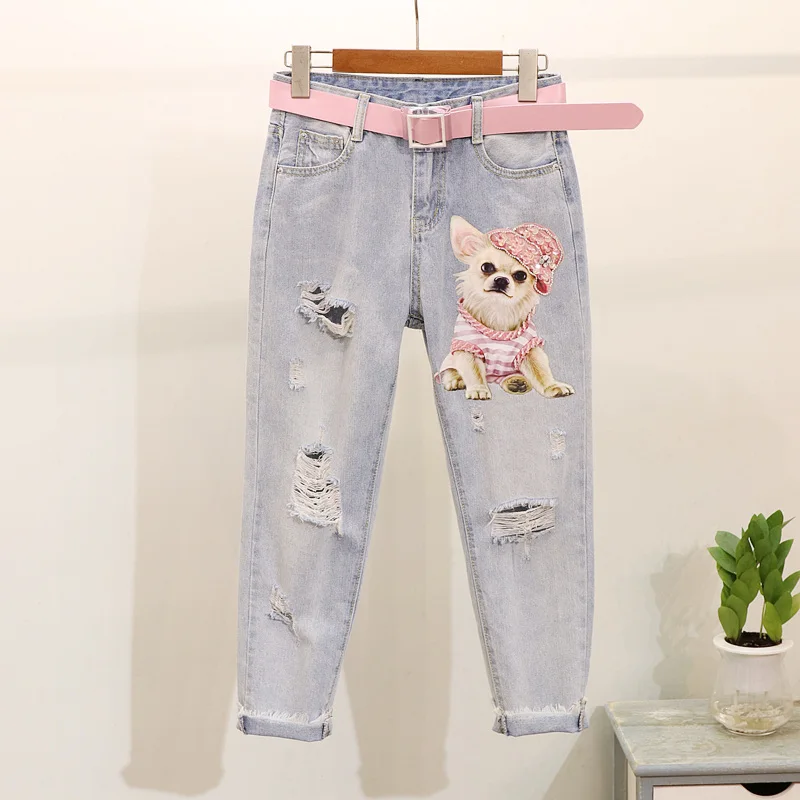 ALPHALMODA Милая женская футболка с блестками и принтом собаки стильные