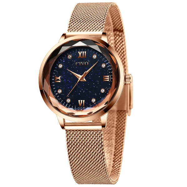 mesh star sky gold Модные женские часы CIVO водонепроницаемые часы из розового золота со стальным сетчатым ремешком кварцевые женские часы Лидирующий бренд женские часы Relogio Feminino - Цвет: mesh star sky gold