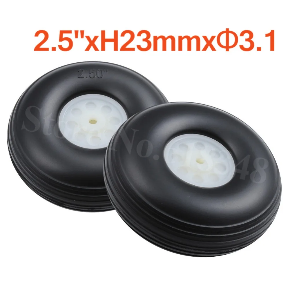 

2pcs 2.5"/ 63mm Quality Rubber Tail Wheels Nylon Hub Thickness:23mm Axle hole: 3.1mm RC Airplane Plane Replacement