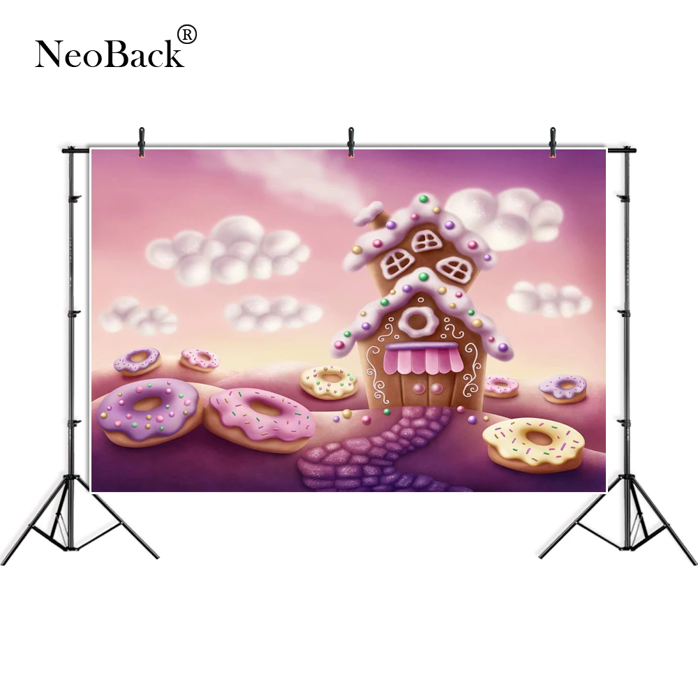 

NeoBack фея с рисунками домиков для фотосъемки с изображением облачно розовый пончики для детей на день рождения вечерние студийные фоновые Де...