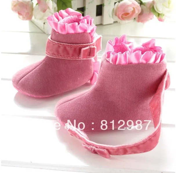 Free shipping wholesale 2013 fashion chic sunshine pink flounce high shaft snow boot styles BB shoes/infant shoes/prewalkers|shoe laces for