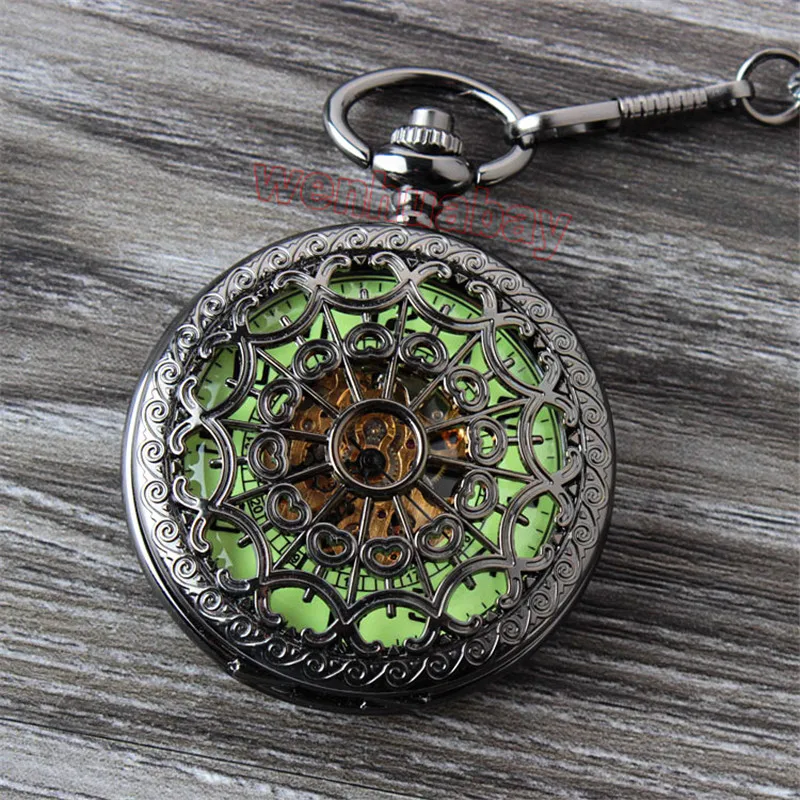 New Luminous Mechanical Pocket Watch Steampunk Vintage Hollow Cover Analog Skeleton Hand Winding Mechanical Pocket Watch for Men