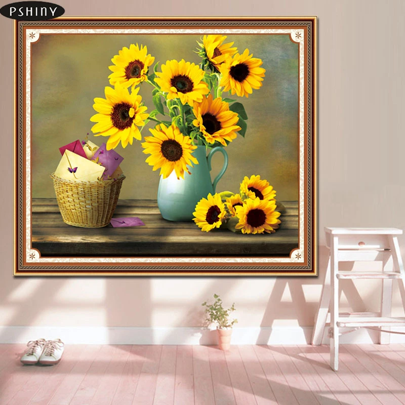 

Pshiny 3d DIY алмаз вышитый цветок алмазов картина Полный Круглый Алмазная мозаика вышивка крестиком комплект подсолнечное рукоделие F354