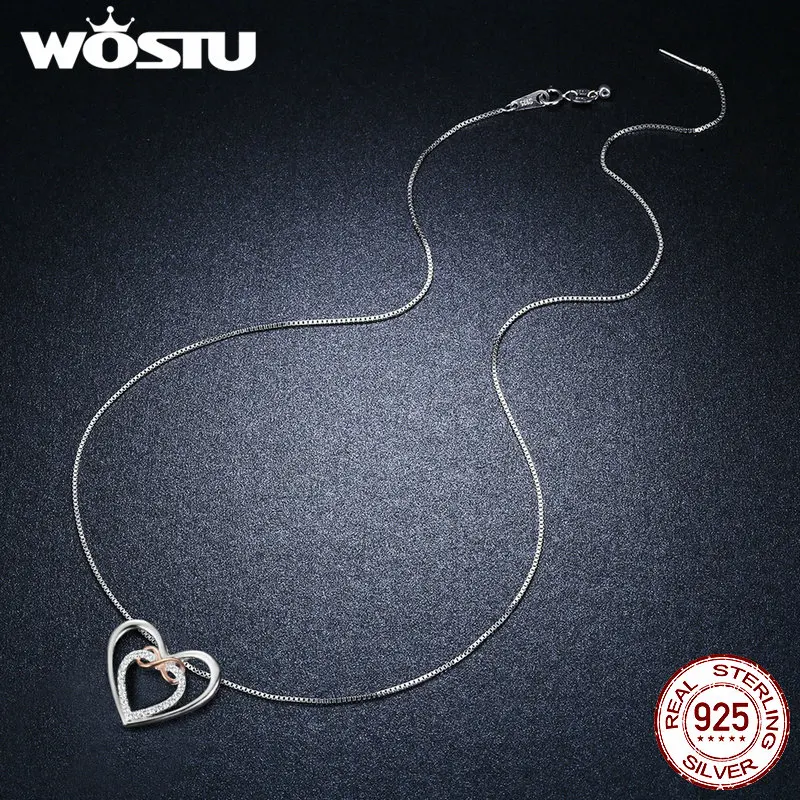 WOSTU бренд Аутентичные 925 пробы серебро Нежный сердце в сердце подвески для женщин ювелирные украшения подарок CQN121