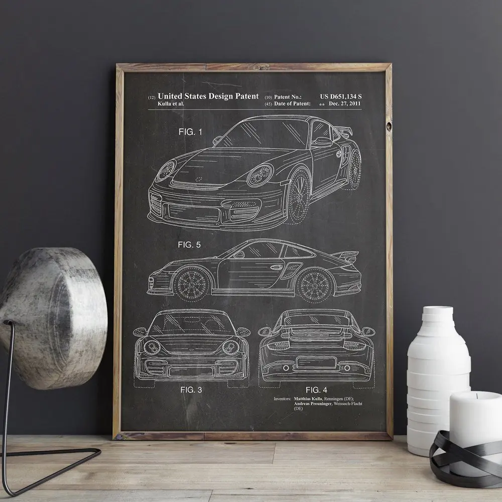 CP21001 Автомобиль патент для Porsches, произведение искусства, спортивный автомобиль холст стены искусства плакат, декор комнаты, печать, blueprint, идея подарка, настенные украшения - Цвет: CP21001