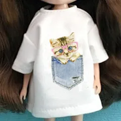 T-shirt cat 1 шт., футболка Blyth Doll, одежда для Barbi, рубашка для Azone 1/6, Одежда для куклы, Pullip, аксессуары для куклы Барби - Цвет: T-shirt cat