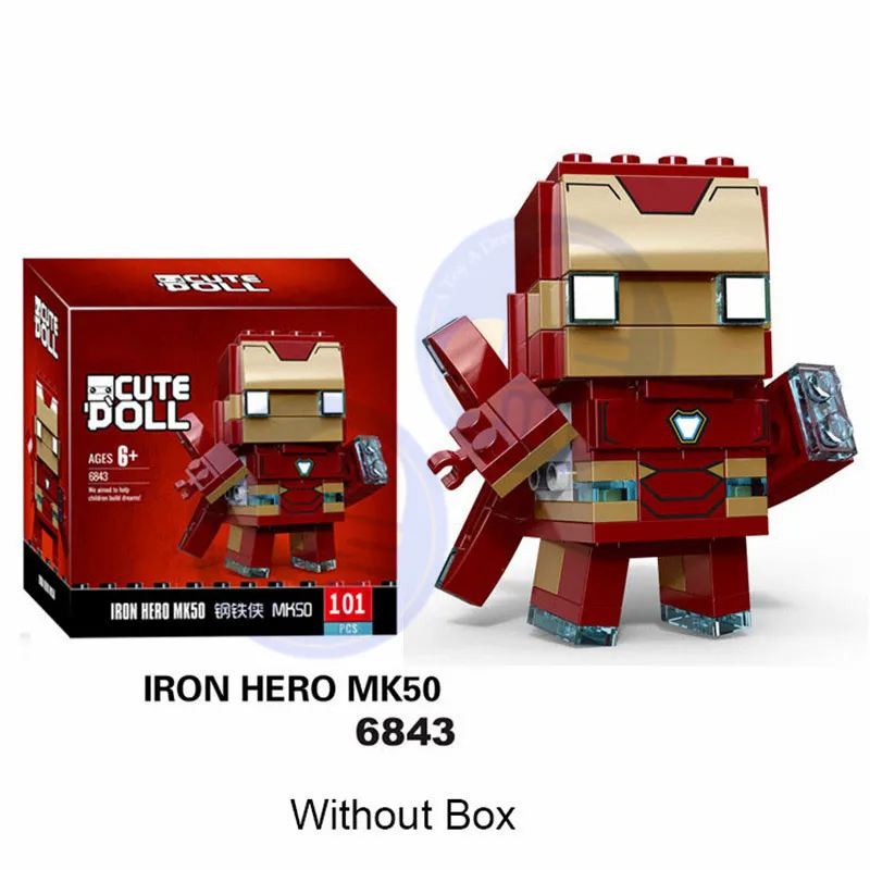 No. 6843 Новинка Brickheadz Marvels Мститель Супер Герои Бэтмен Железный человек паук строительные блоки кирпичи игрушки совместимы с Brickheadz игрушки - Цвет: No. 6843