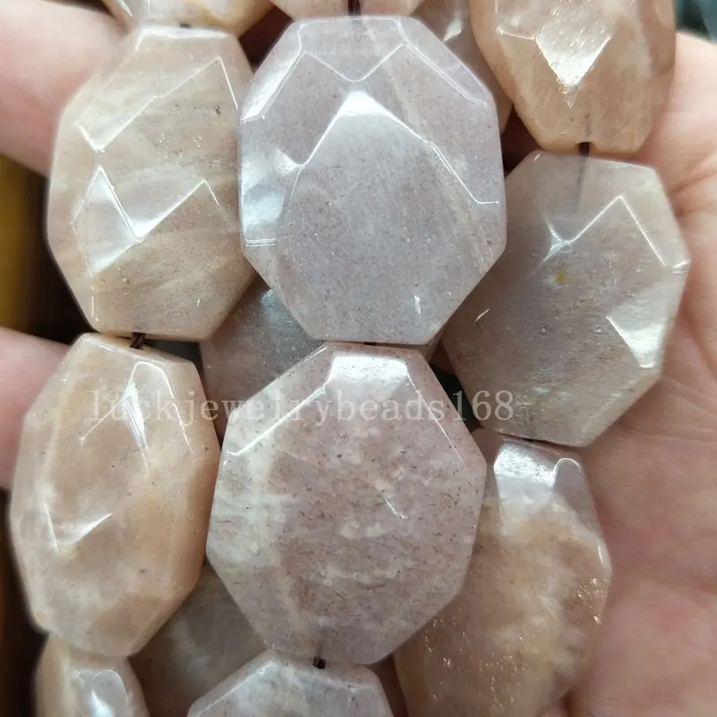 

Free shipping 18x25mm Natural Faceted Pink Moon Stone Women Men Spacers Beads Strand 15.5" FG7983