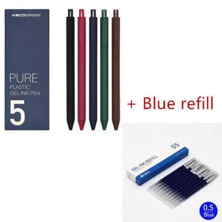 pen add blue ink 5 шт./упак. Xiaomi KACO 0,5 мм знак ручка гладкая чернила прочный подписи 5 цветов для студентов школы/офисных работников - Цвет: pen add blue ink