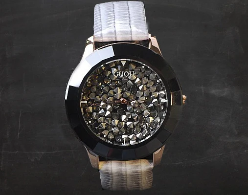 Роскошные Брендовые женские Часы GUOU с ремешком из натуральной кожи полностью