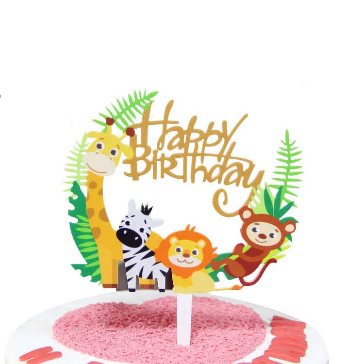 cake topper Джунгли вечерние зеленые одноразовые столовые приборы Животные Сафари день рождения милый Декор с животными бумажные тарелки и стаканы скатерть поставки - Цвет: cake topper