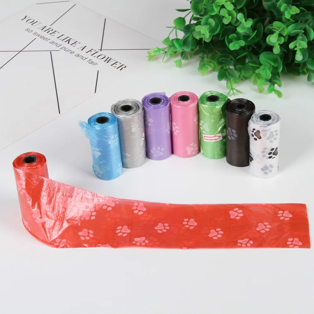 Footprints Pet Dog Waste Poop Bag Garbage Organizer With Paw Printing Doggy Shit Picking Bags Pooper Scoopers 15pc/Set | Дом и сад