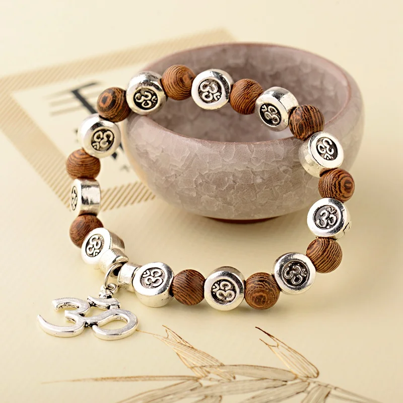 

OIQUEI 8mm Natural Wood Buddha Bracelet Men Handmade Charms OM Beads Yoga Chakra Mala Prayer Bracelet Meditation Jewelry pulsera