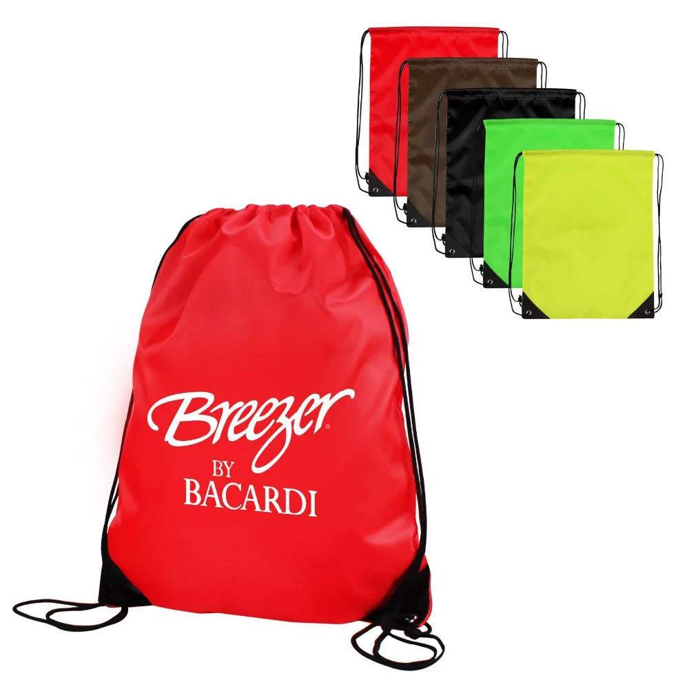 16 colors optional 210D polyester customized logo printing Drawstring Backpack Bag with lead free