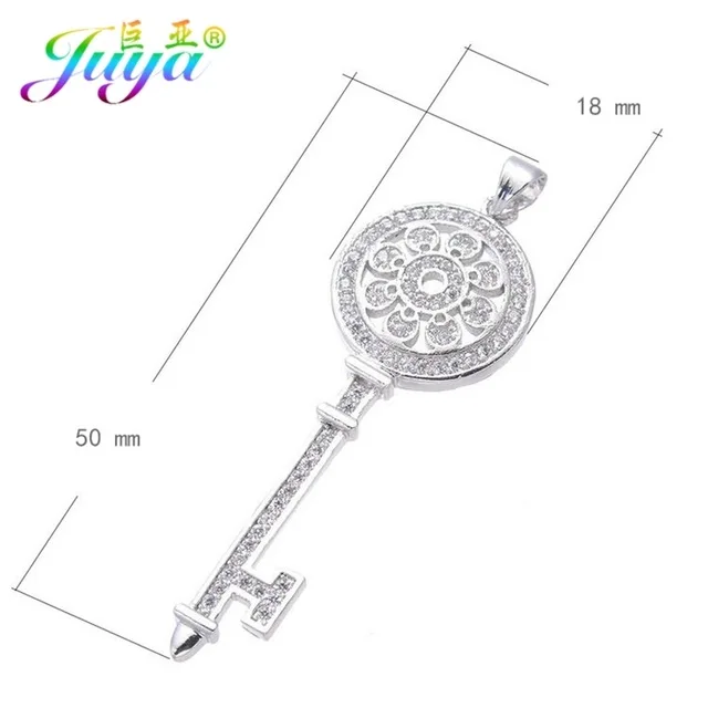 White Gold Pendant Ручной работы DIY материал для изготовления украшений роскошный цветок ключ кулон аксессуары для женщин Свадебный день рождения чокер колье изготовление - Окраска металла: White Gold Pendant
