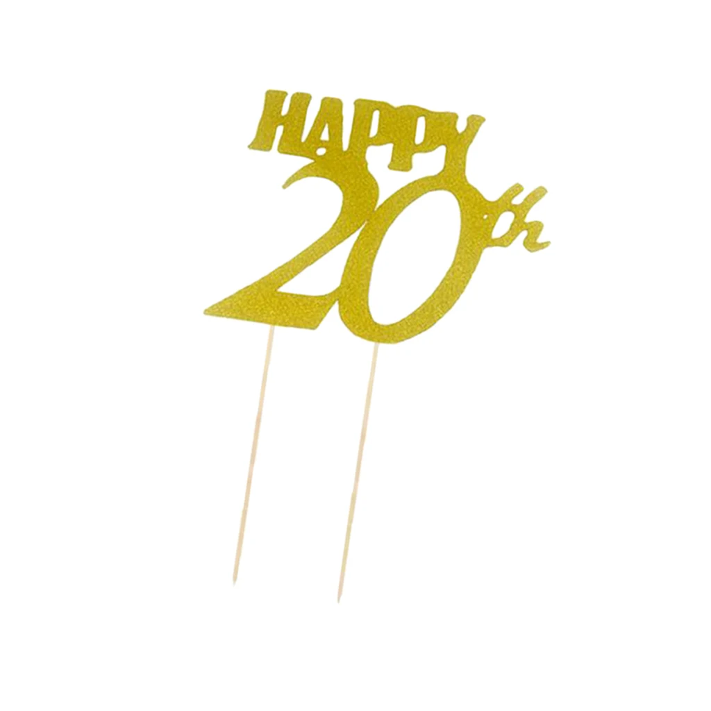 Золотой блестящий Топпер для торта С Днем Рождения 10th 20th 30th 40th 50th 60th 70th 80th|Товары