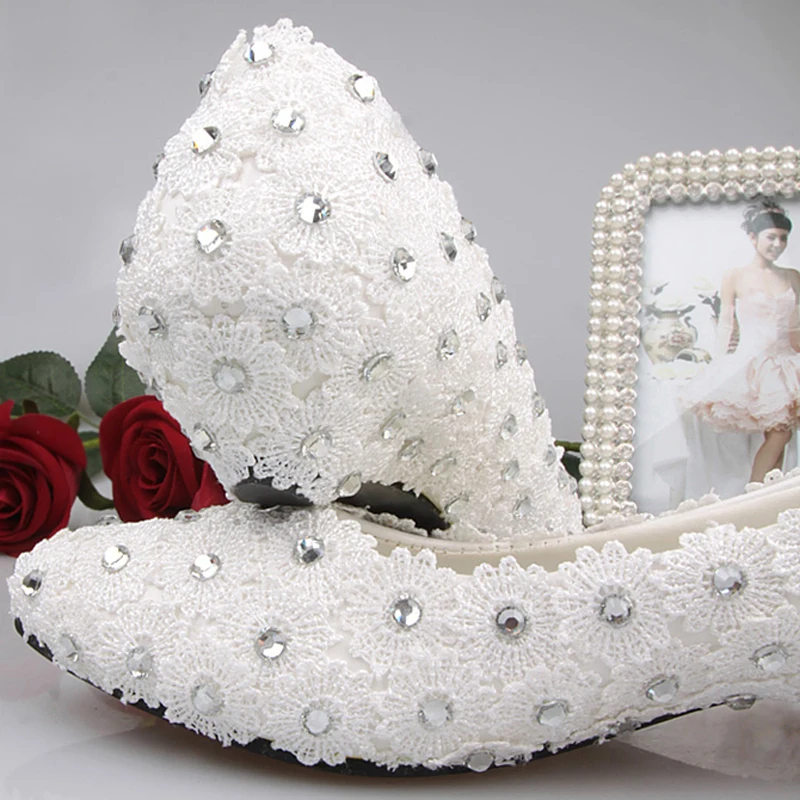 Белые кружевные свадебные туфли на низком каблуке 1 дюйм женские вечерние для