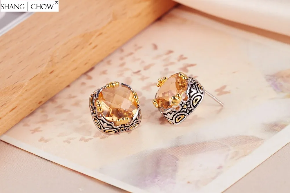 Серьги из серебра 925 пробы с 4 золотистыми когтями дракона для камня морганита E0413