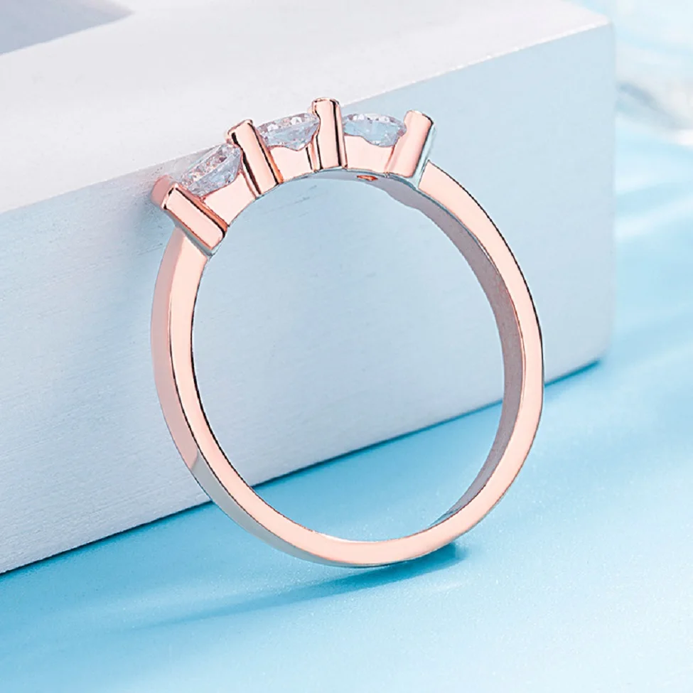 Kristi Tina Wedding Three Zircon плоский горный хрусталь кольцо Кристалл розовое золото цвет