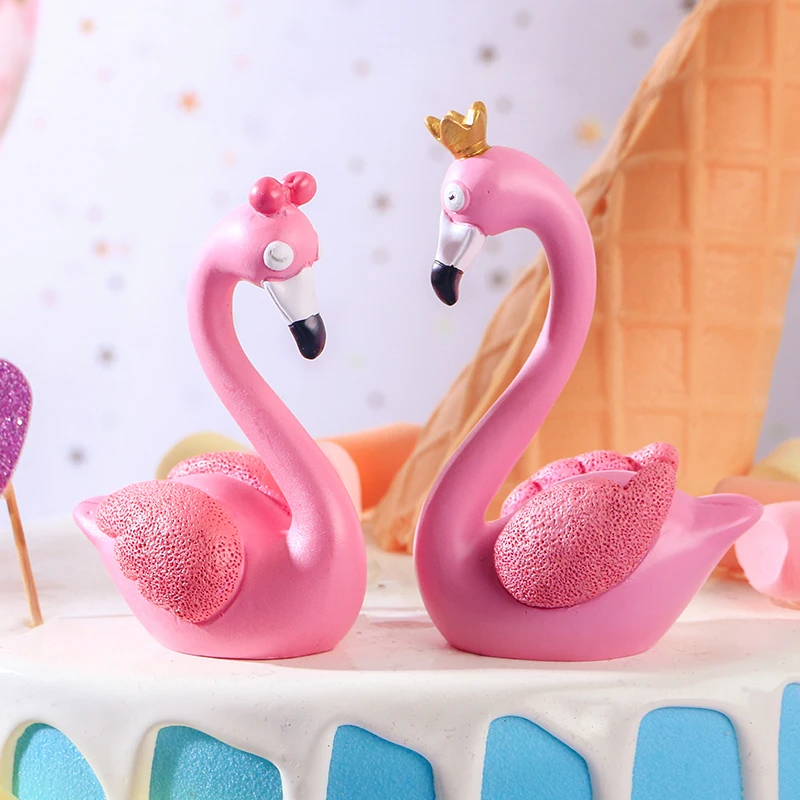 Modern Resin Cake Decoration Crafts Beautiful Pink Flamingo Swan Decorative Ornaments Home Livingroom Figurines Accessories | Дом и сад