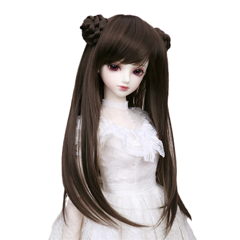 

Bybrana 1/4 1/6 BJD Wig Retro Long Hair Straight Wigs With 2 Buns Doll Accessories 1/4 1/6 BJD Doll Synthetic Hair For Dolls Toy