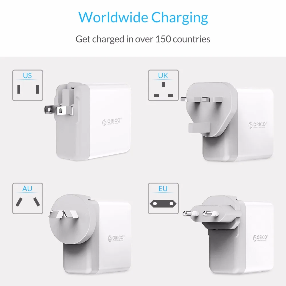 Зарядное устройство USB Tralver с конвертером EU UK AU Plug ORICO 4 порта супер зарядное 5V6. 8A34W