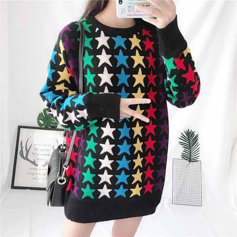 Осень Новая мода женские с принтом со звездой Камуфляж пуловеры длинными