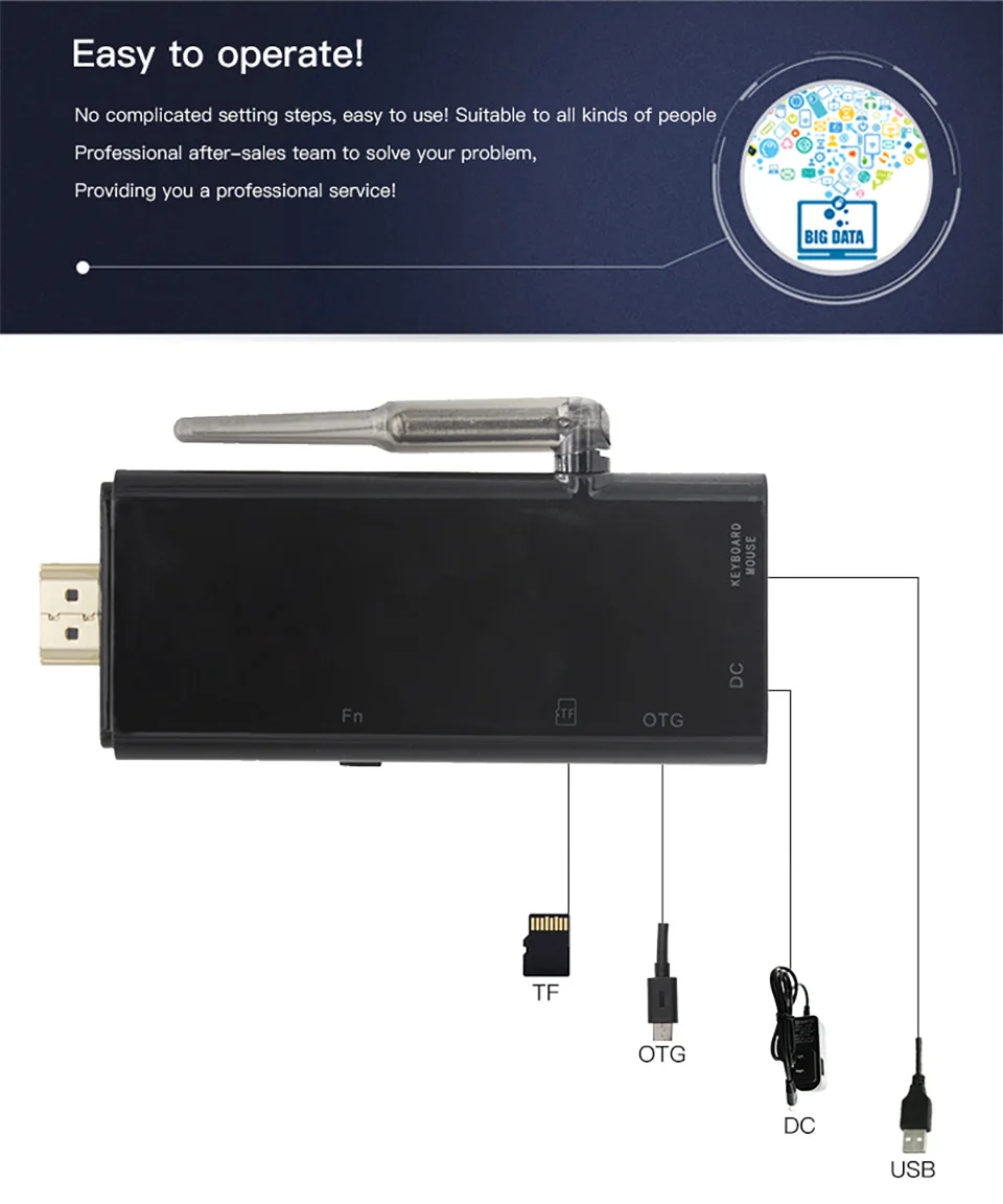 TV Stick Quad Core Android 7.1 2G DDR3 8G EMMC with DLAN External WiFi Bluetooth 4.0 HDMI 1080P Mini PC Box tv Dongle