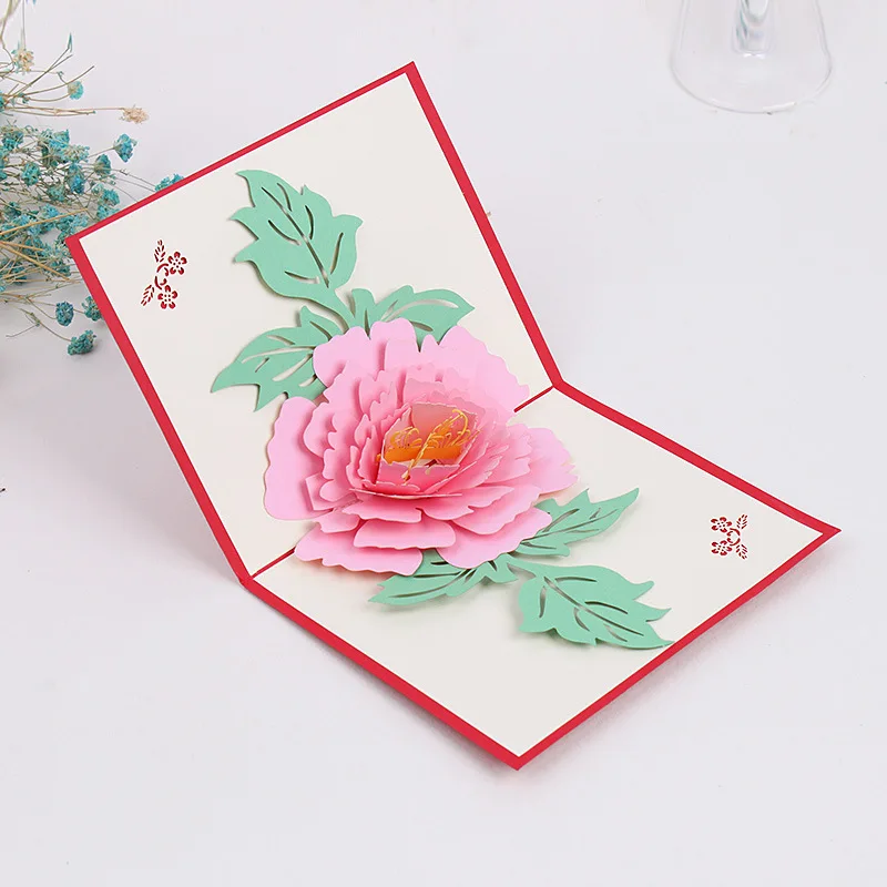 Birthday Thank You Cards Gift Greeting Postcards Pop Up Laser Cut Peony 3D up | Дом и сад
