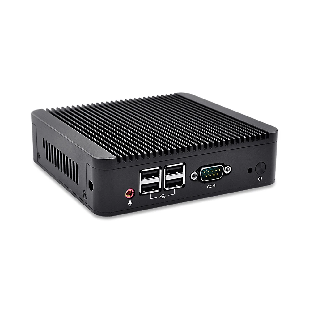 Двойной Lan Мини ПК Qotom Celeron/Core i3/Core i5 Черный алюминиевый сплав 1 * COM ультра низкая