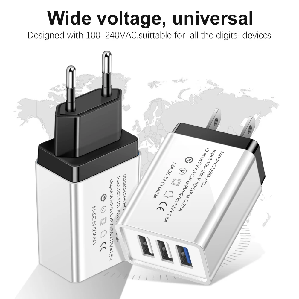3 порта USB зарядное устройство Универсальное зарядное устройство для мобильного телефона EU/US для iPhone 6 7 8 Plus X Max Быстрая зарядка настенное зарядное устройство для huawei Xiaomi