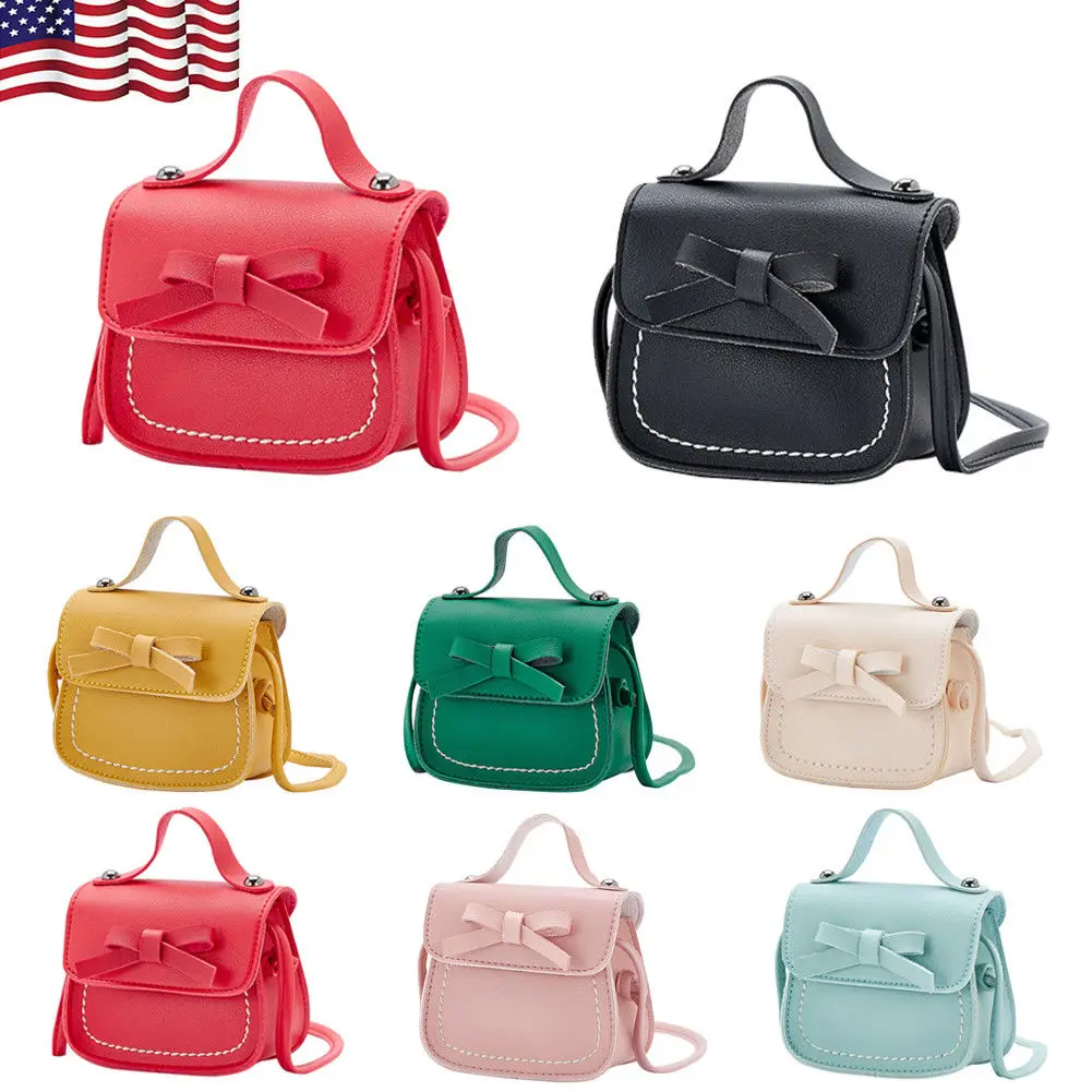 

US Kids Girls Bowknot Shoulder Bag Crossbody Sling PU Leather Wallet Handbags