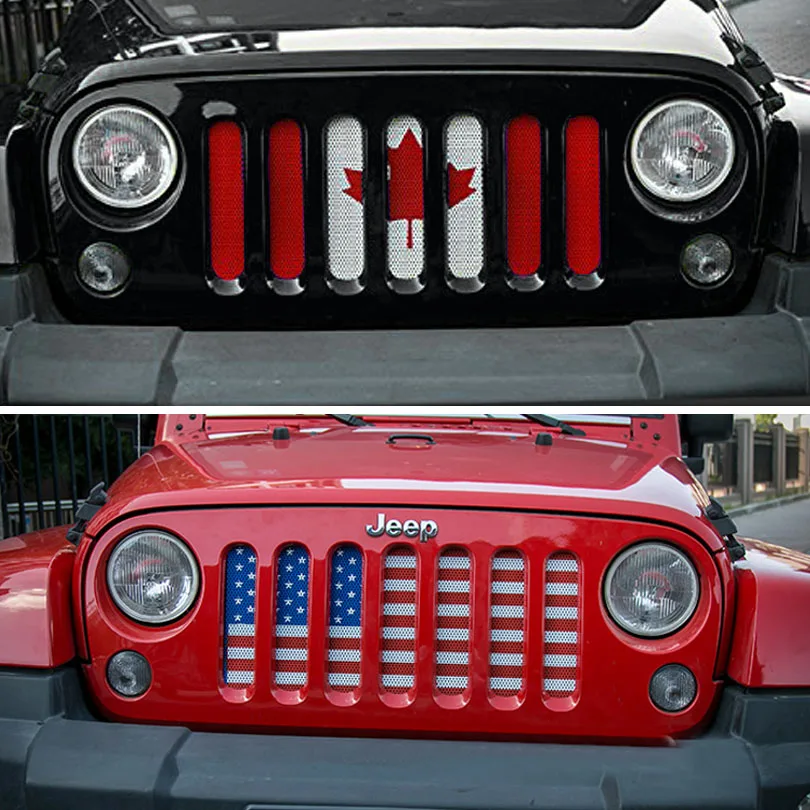 

American USA Canada Flag Steel Mesh Grille Insect Bug Deflector Screen Insert Grill Cover for Jeep Wrangler JK JKU 2007-2017