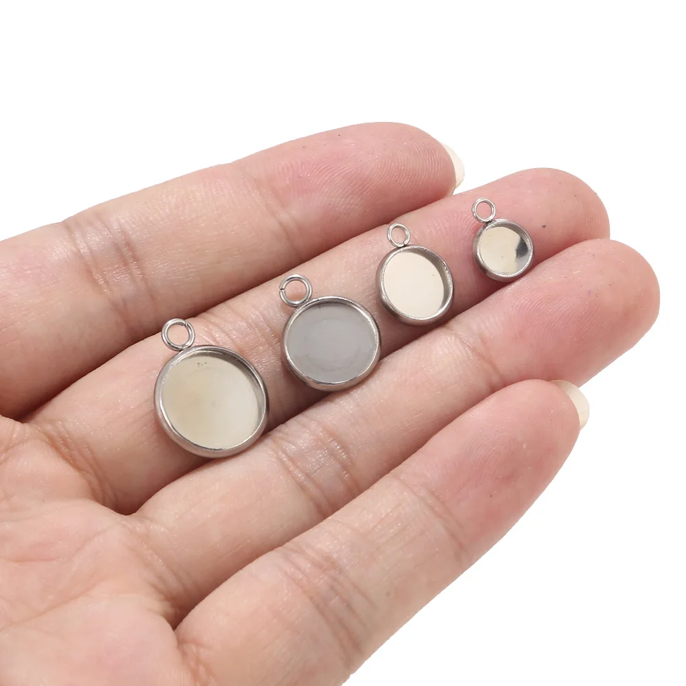 6MM/8MM/10MM/12MM Stainless Steel Round Blank Bezel Pendant Trays Base Cabochon Settings Blanks for Jewelry Making | Украшения и