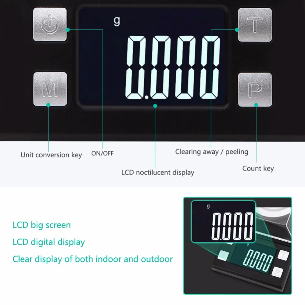 Yieryi lcd Цифровые 0,001 г ювелирные изделия, называемые высокоточные портативные медицинские лабораторные весы с весом в миллиграмме, электронные весы
